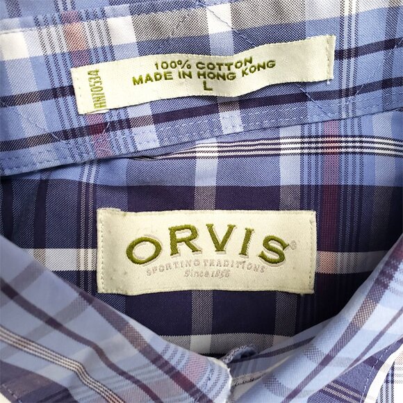 Orvis Shirt Mens Large Blue Plaid Short Sleeve Button Down Vintage - Picture 4 of 13